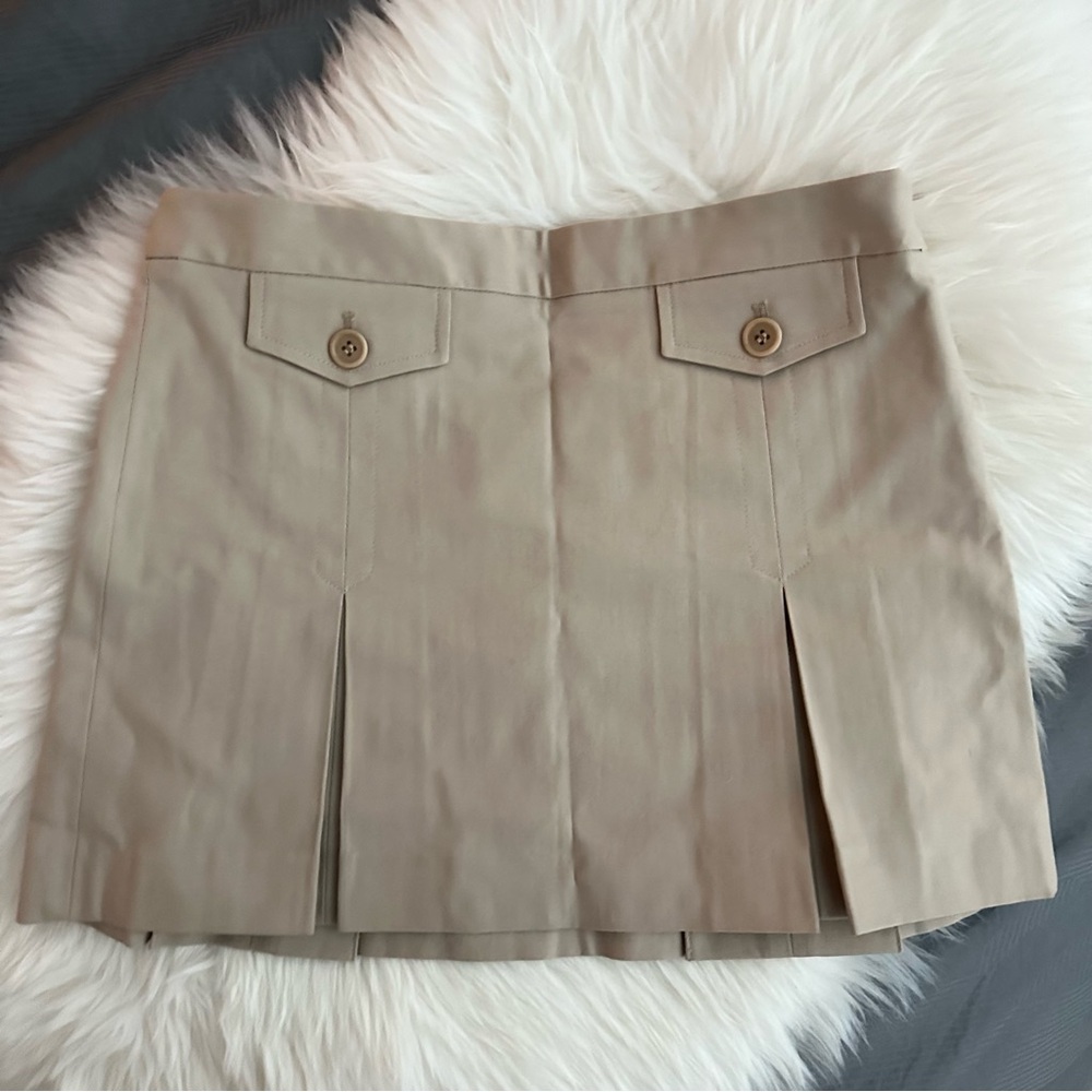 Theory Beige Pleated Mini Skirt